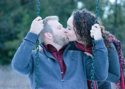 Couple kissing on a swing