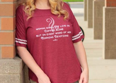 Model in "Woman Shall Not Live On Coffee Alone" - shirt design